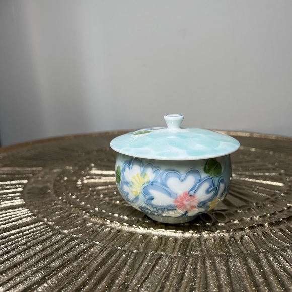 unbranded Other - Japanese vintage Ceramic Trinket Dish With Lid Hand Painted Flower Sugar Bowl